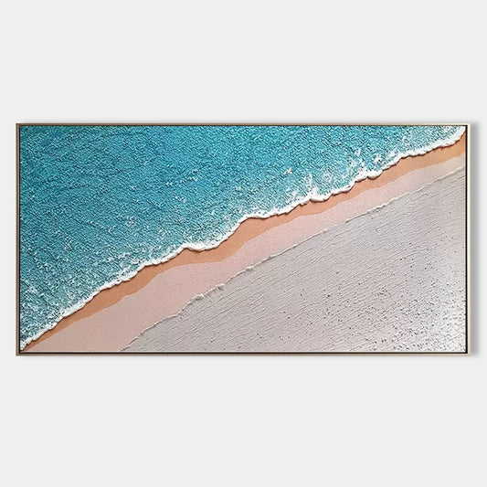 Textured Ocean Shoreline Abstract Oil Painting for Coastal Home Decor