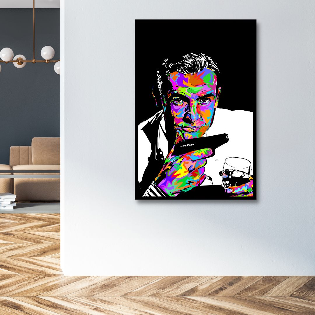 Colorful James Bond Inspired Oil Painting Canvas Art for Home Decor