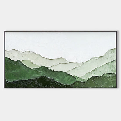 Serene Green Landscape Oil Painting - Modern Abstract Mountain Art