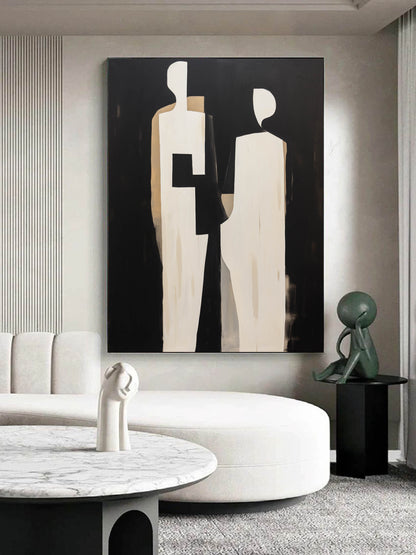 Modern Minimalist Oil Painting of Abstract Figures for Stylish Home Decor