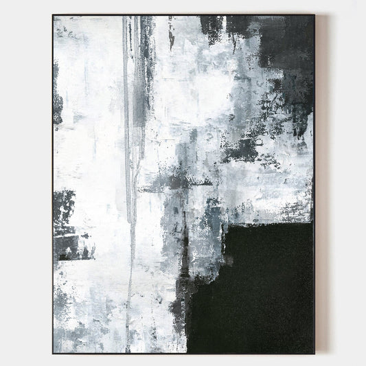 Contemporary Black and White Abstract Oil Painting for Modern Home Decor
