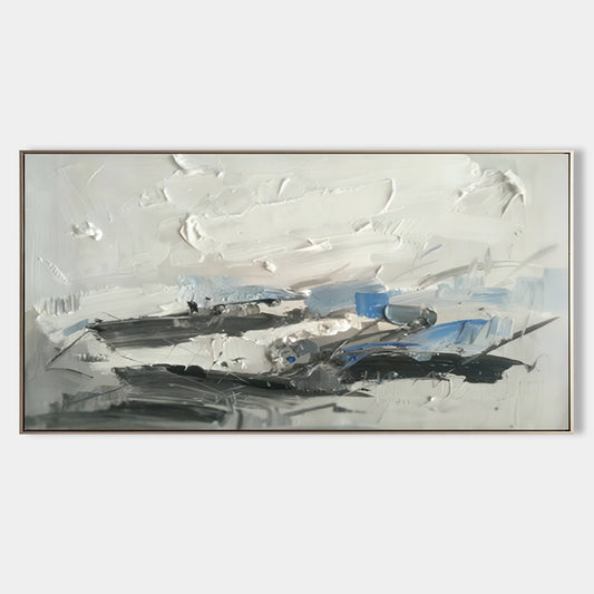 Abstract Textured Oil Painting in Blue and White - Contemporary Wall Art