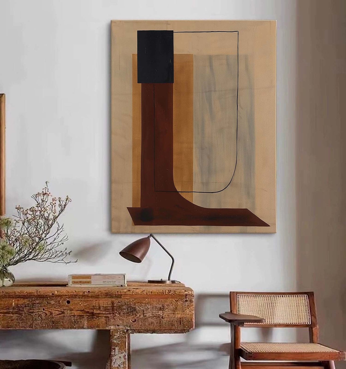 Modern Geometric Vintage Abstract Oil Painting for Stylish Home Decor