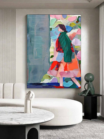 Vibrant Abstract Woman in Colorful Landscape Oil Painting for Modern Home Decor