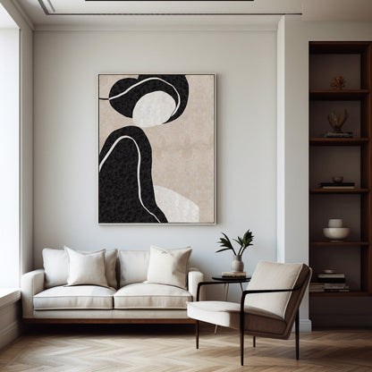 Elegant Black and White Minimalist Oil Painting for Modern Home Decor