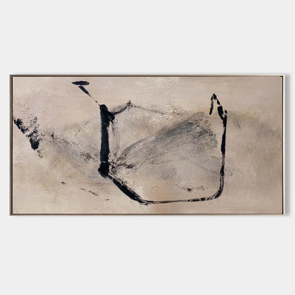 Contemporary Black and Beige Abstract Oil Painting for Modern Home Decor
