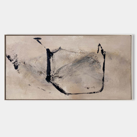Contemporary Black and Beige Abstract Oil Painting for Modern Home Decor
