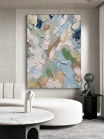 Serene Abstract Oil Painting in Soft Pastels for Modern Home Décor