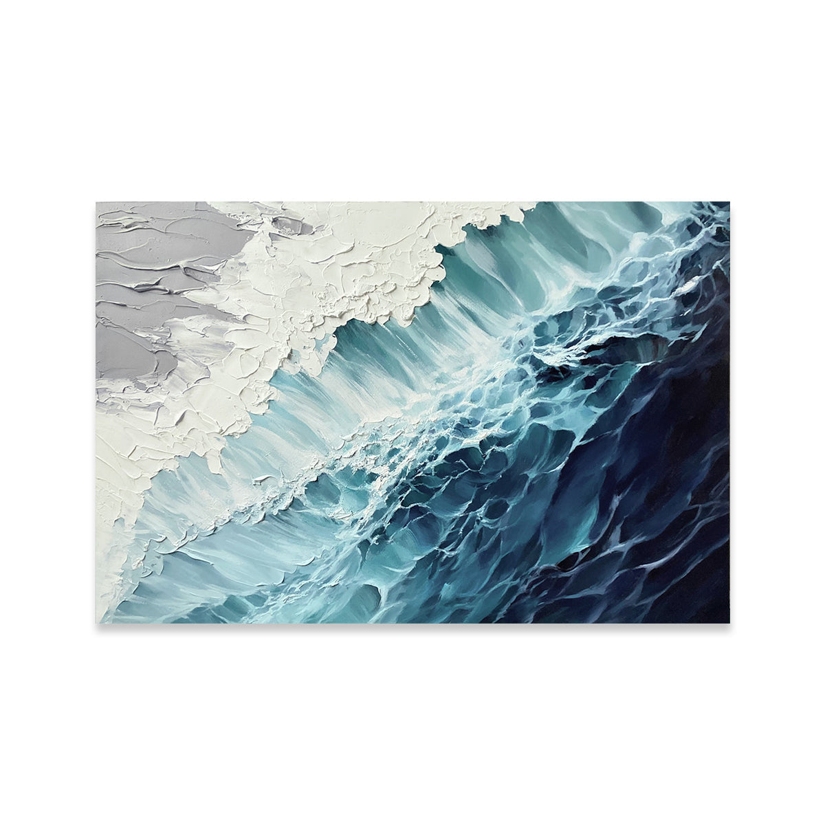 Tranquil Blue and Green Abstract Ocean Wave Oil Painting for Modern Home Decor