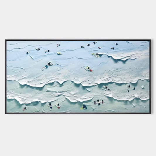 Textured Ocean Wave Oil Painting - Coastal Serenity Art for Home Decor