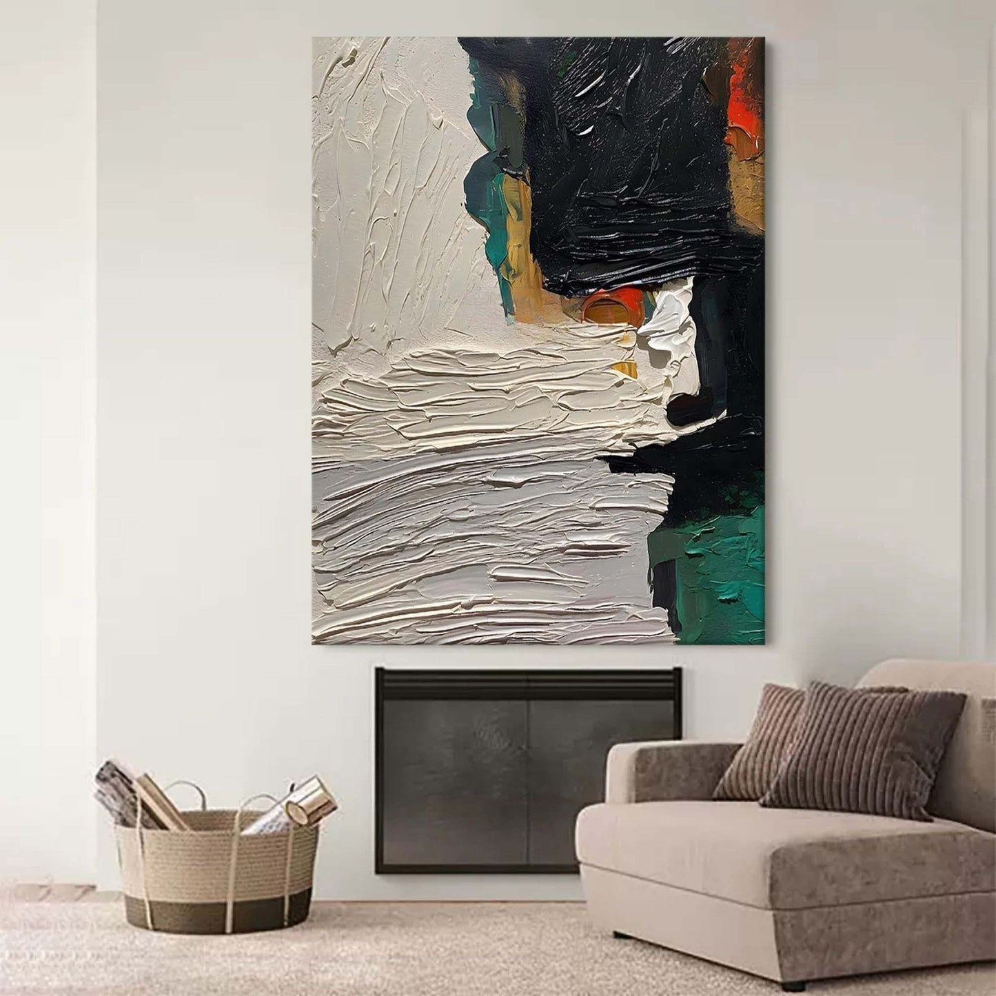 Vibrant Abstract Oil Painting with Bold Colors and Textures for Modern Decor