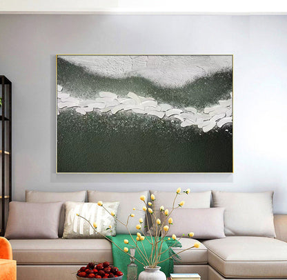 Aqua Serenity: Modern Blue and Green Abstract Oil Painting for Home Decor