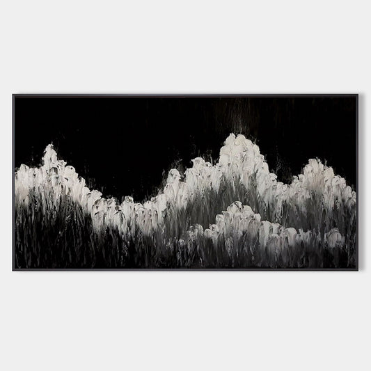 Monochrome Abstract Landscape Oil Painting for Modern Home Decor