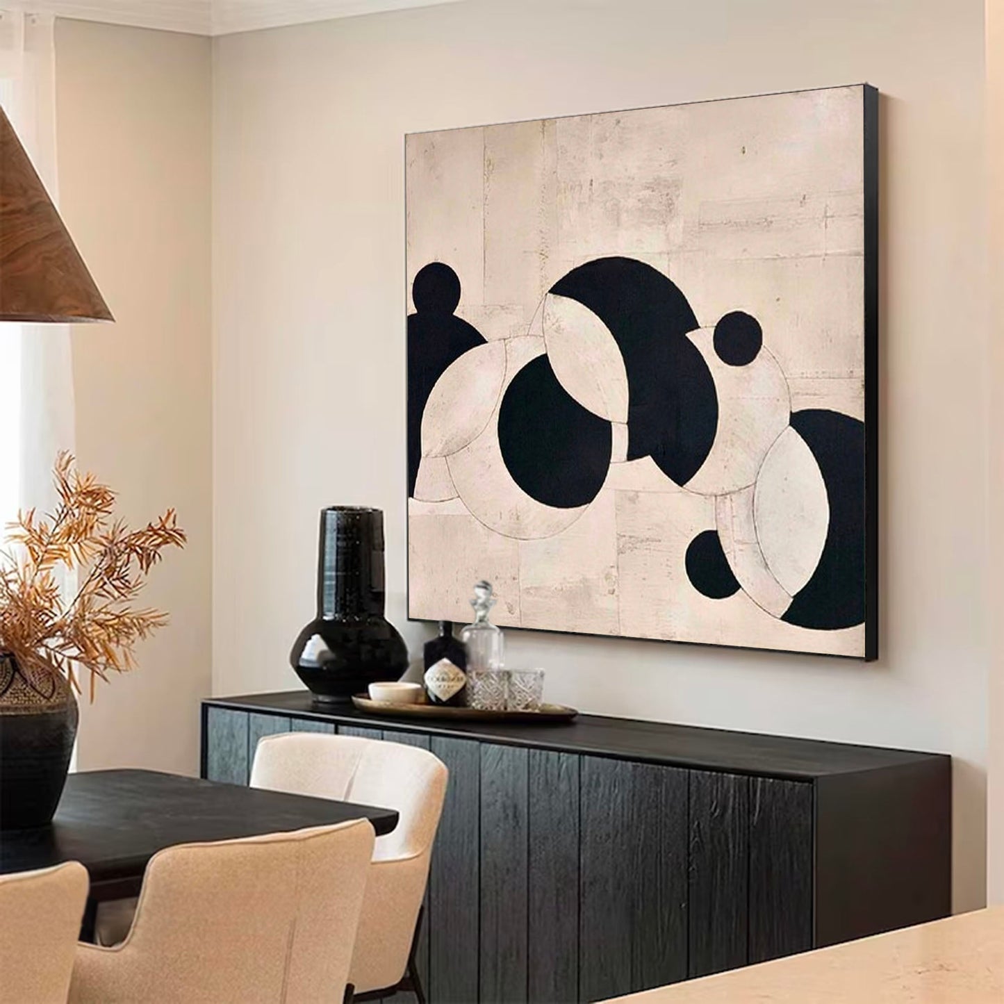 Modern Minimalist Black and White Abstract Oil Painting for Contemporary Decor