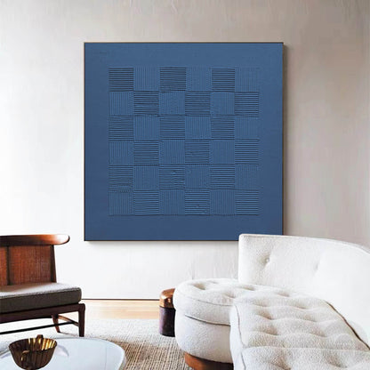 Textured Blue Minimalist Oil Painting for Modern Home Decor