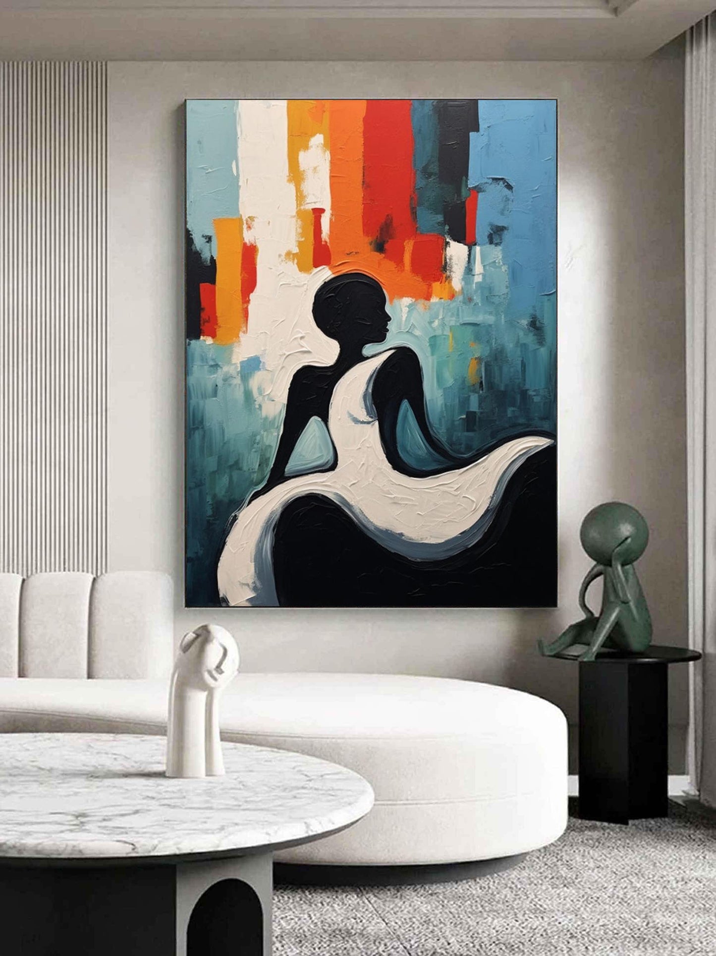 Vibrant Abstract Oil Painting of Elegant Figure in Bold Colors