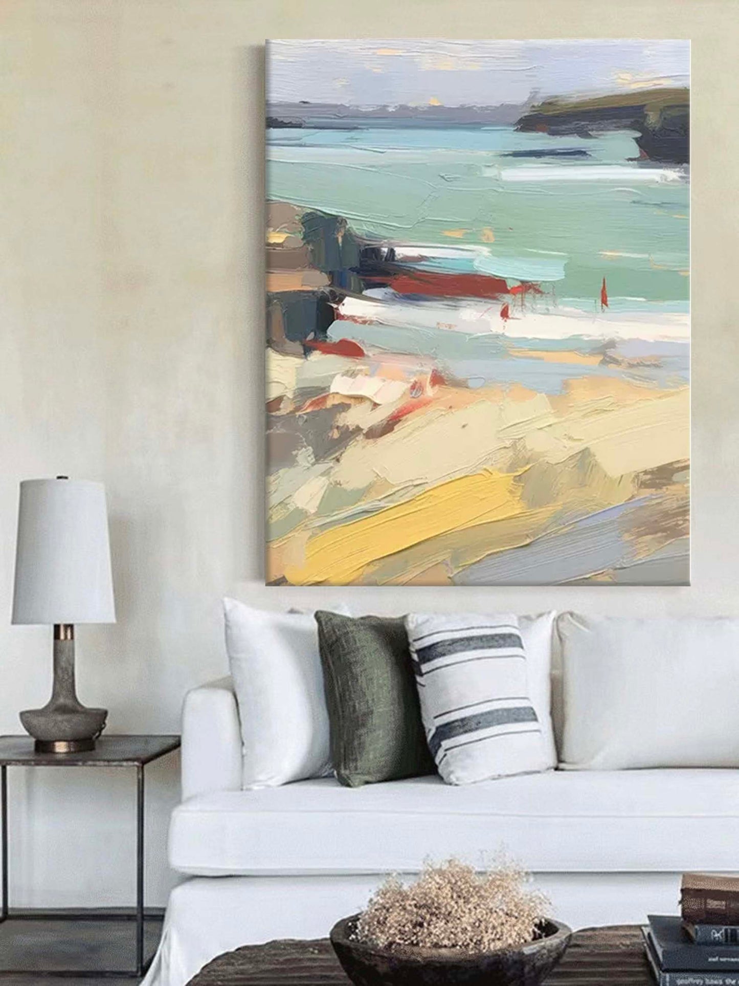 Serene Coastal Landscape Oil Painting for Home Decor