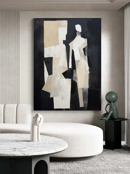 Abstract Minimalist Oil Painting of Human Figures in Neutral Tones