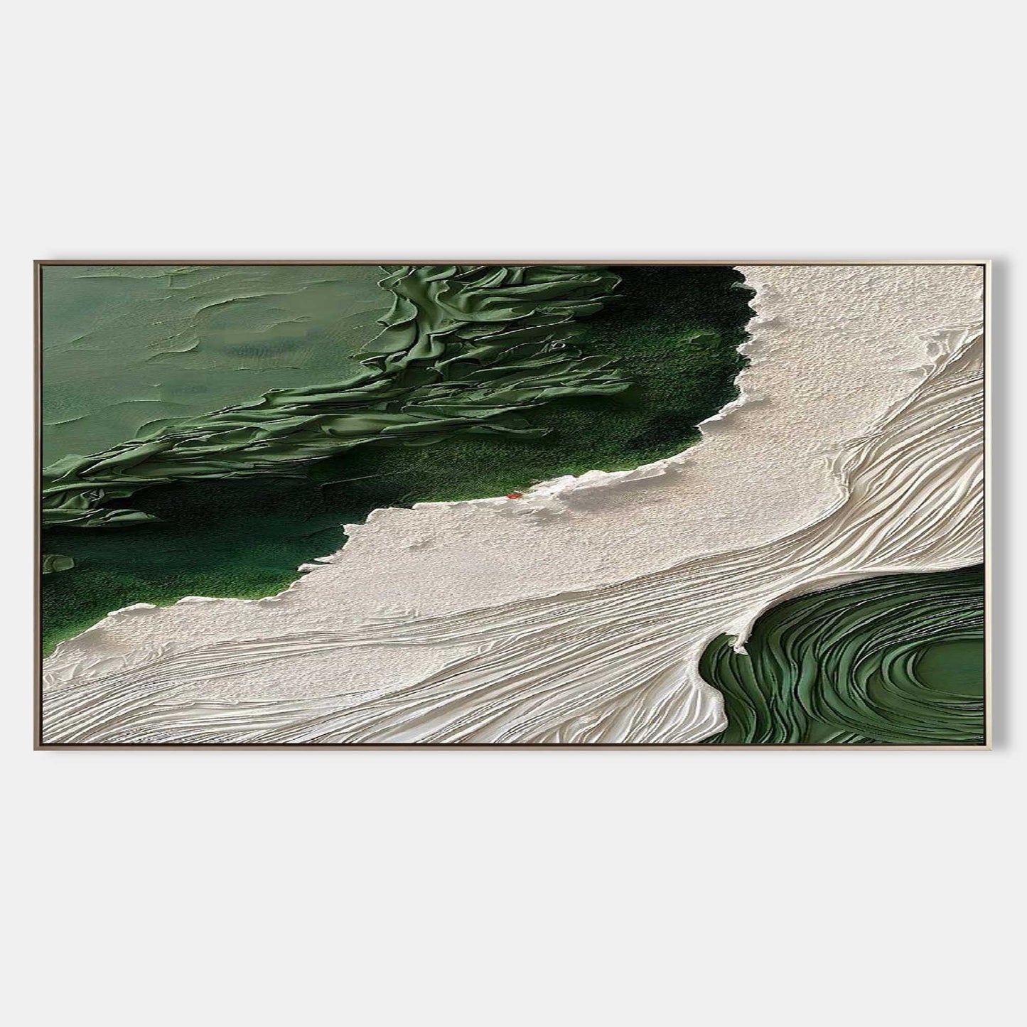 Textured Green and White Abstract Oil Painting for Modern Home Decor