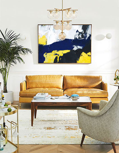 Vibrant Blue and Yellow Abstract Oil Painting for Modern Home Decor