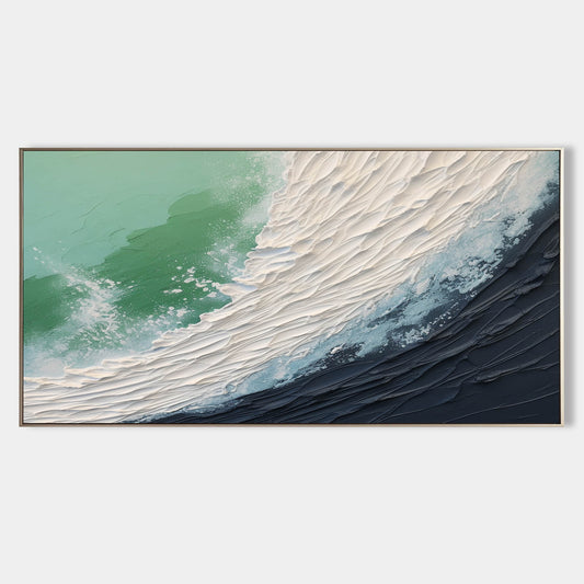 Textured Ocean Wave Oil Painting with Dynamic Plaster Art Finish