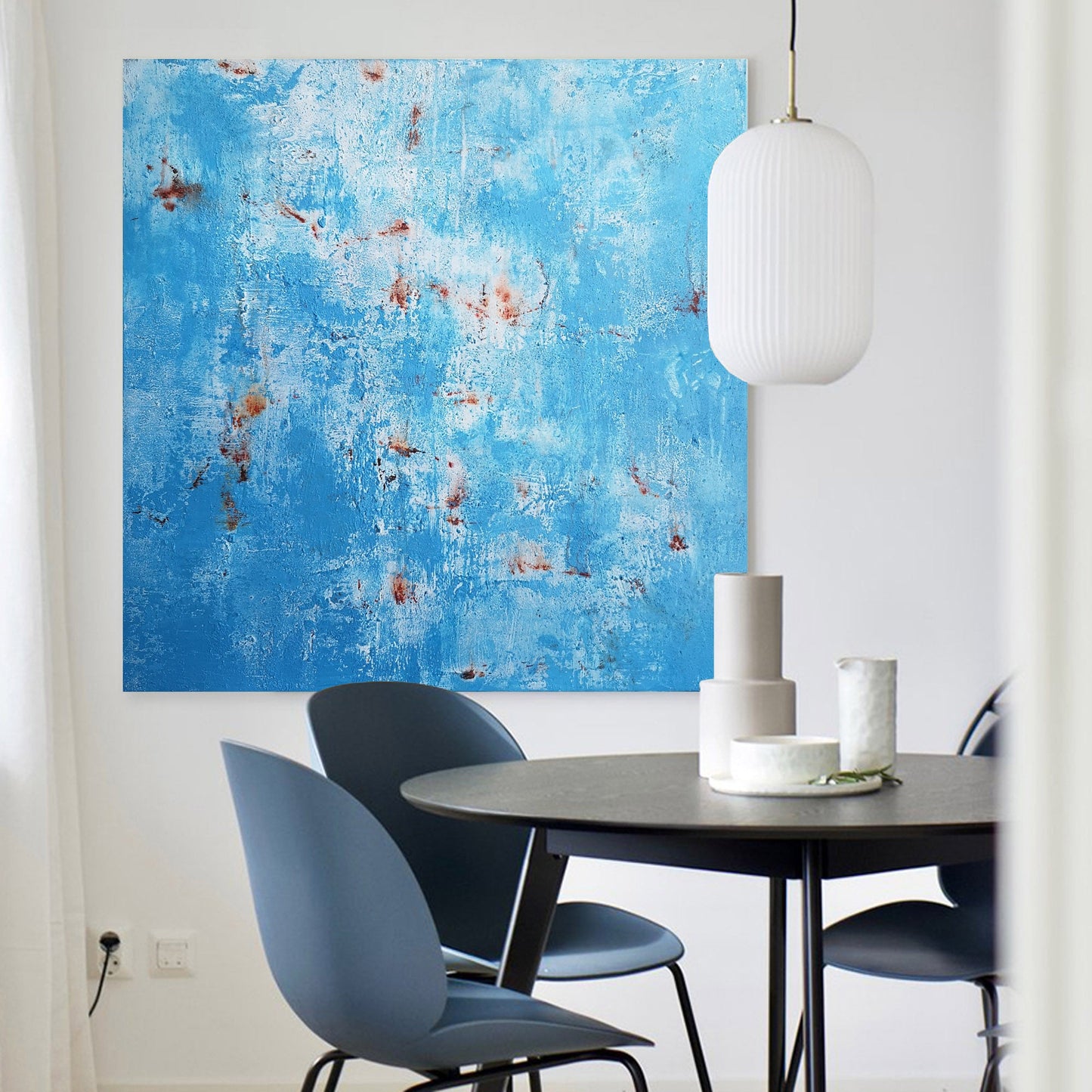 Vibrant Blue and Rust Abstract Oil Painting for Modern Home Decor