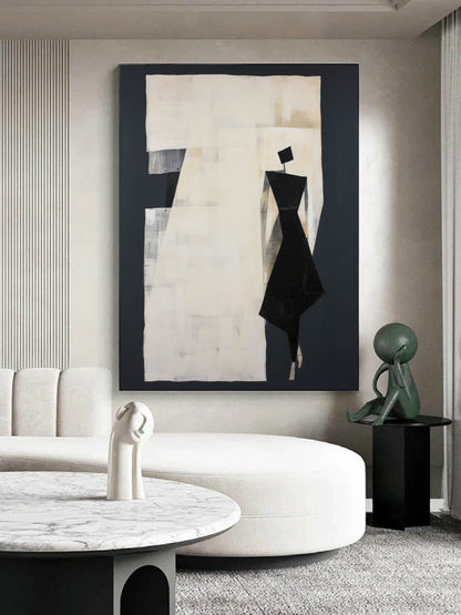 Elegant Black and White Minimalist Oil Painting for Modern Home Decor