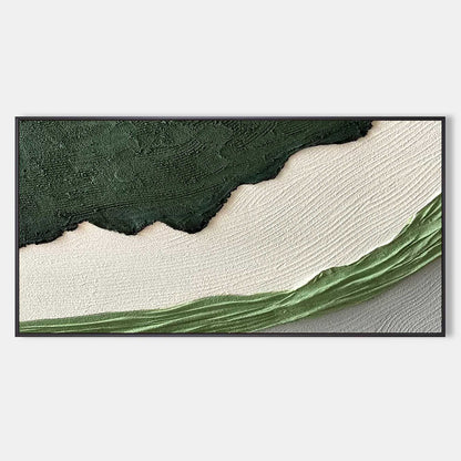 Abstract Green and White Textured Oil Painting for Modern Home Decor