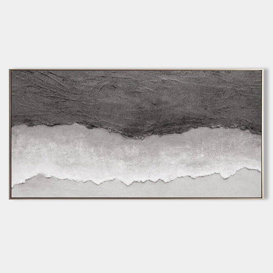 Textured Monochrome Abstract Oil Painting for Modern Home Decor