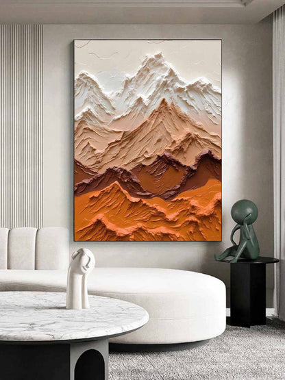 Textured Mountain Landscape Oil Painting in Warm Earth Tones