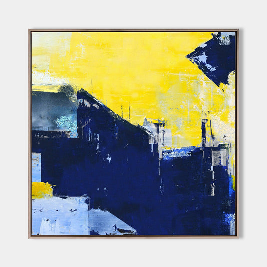 Vibrant Blue and Yellow Abstract Oil Painting for Modern Home Decor