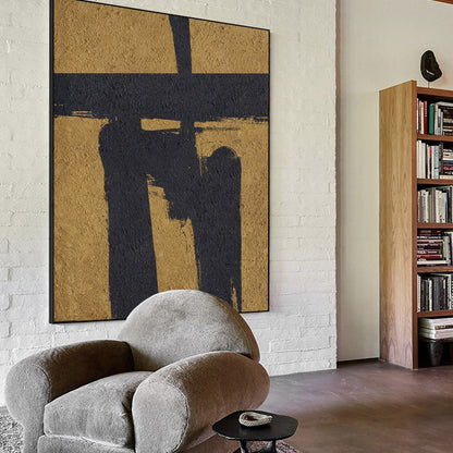 Stunning Black and Gold Abstract Minimalist Oil Painting for Modern Decor