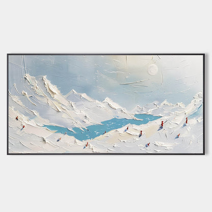 Snowy Mountain Landscape Oil Painting with Textured Plaster Finish