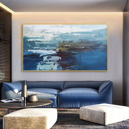 Serene Blue Ocean Waves Abstract Oil Painting for Tranquil Home Decor