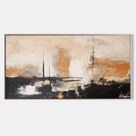 Contemporary Black and Beige Abstract Oil Painting for Modern Decor