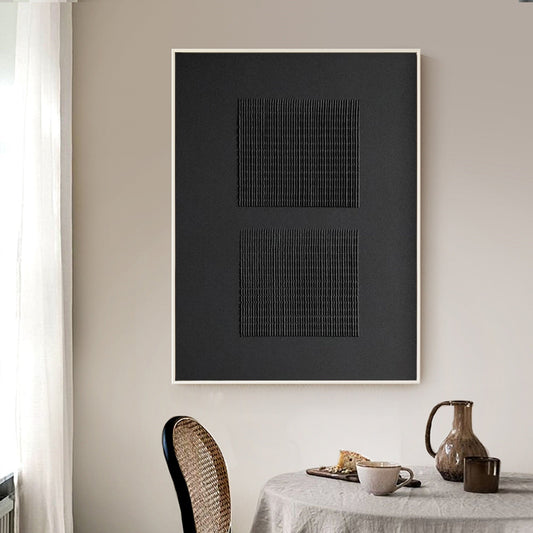 Sleek Black Minimalist Abstract Oil Painting for Modern Home Décor