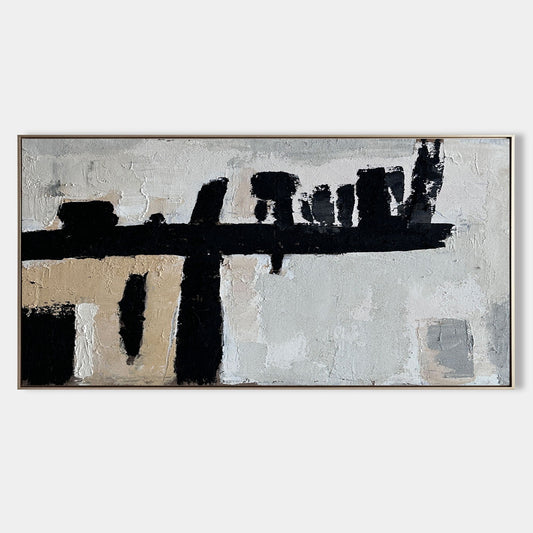 Contemporary Black and White Abstract Oil Painting for Modern Home Decor
