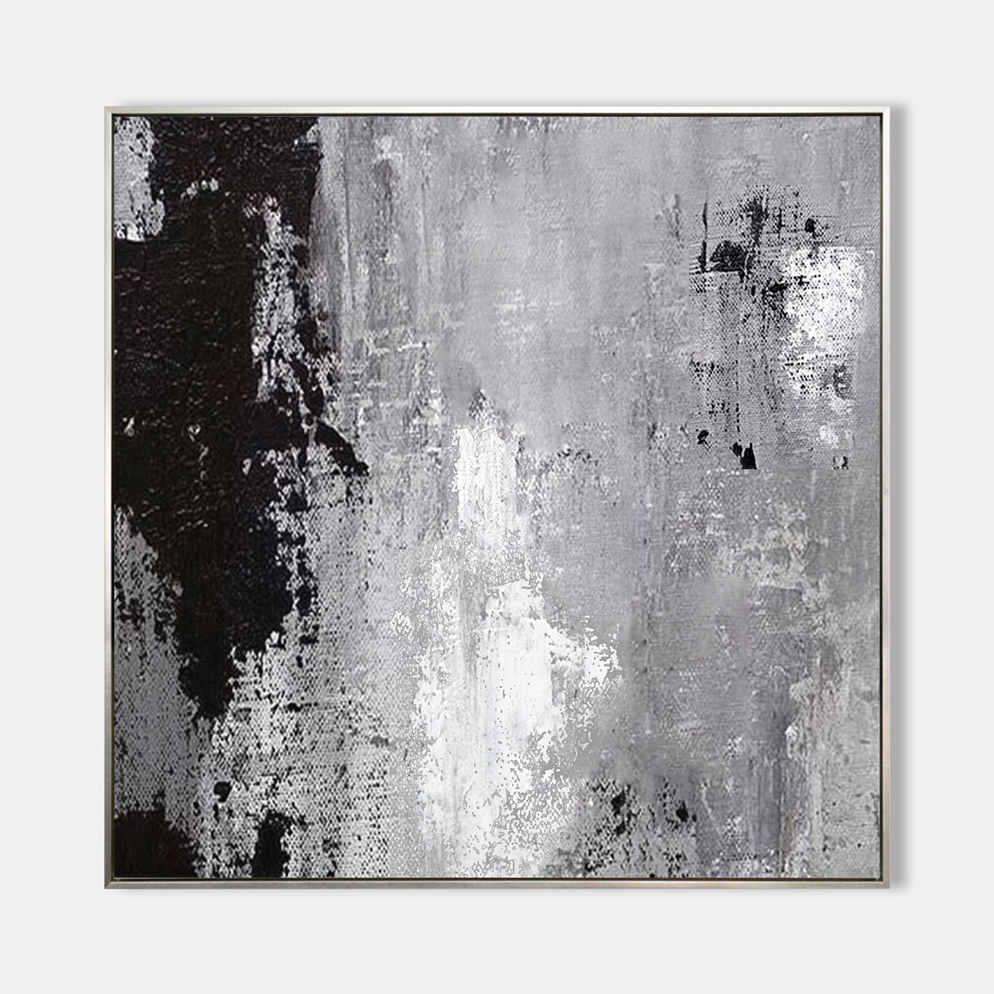 Monochrome Elegance: Modern Grey, Black, and White Abstract Oil Painting for Home Decor