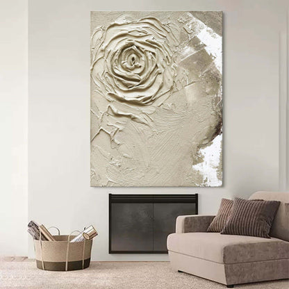 Textured Floral Elegance - Cream Rose Oil Painting for Timeless Home Decor