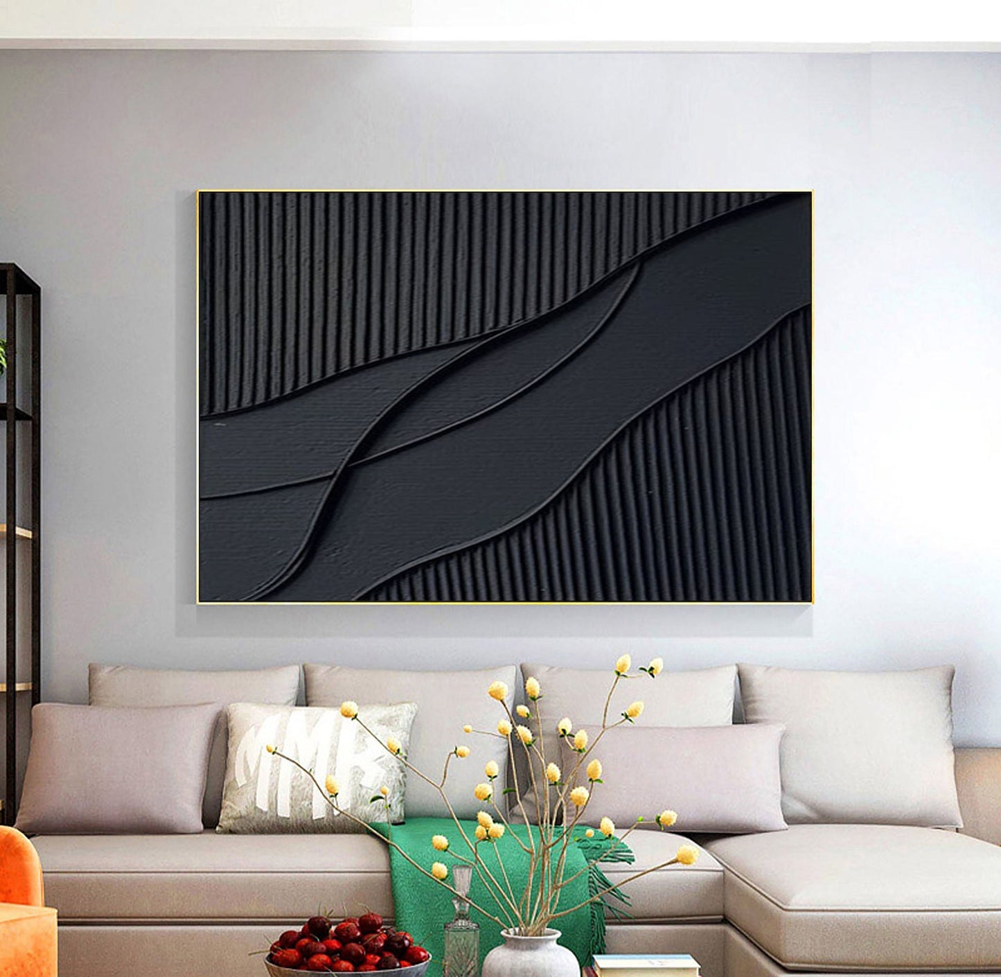 Sleek Black and White Abstract Oil Painting for Modern Home Décor