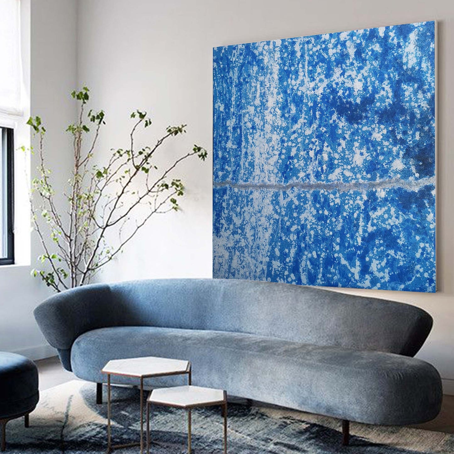 Vibrant Blue Abstract Oil Painting for Modern Home Decor