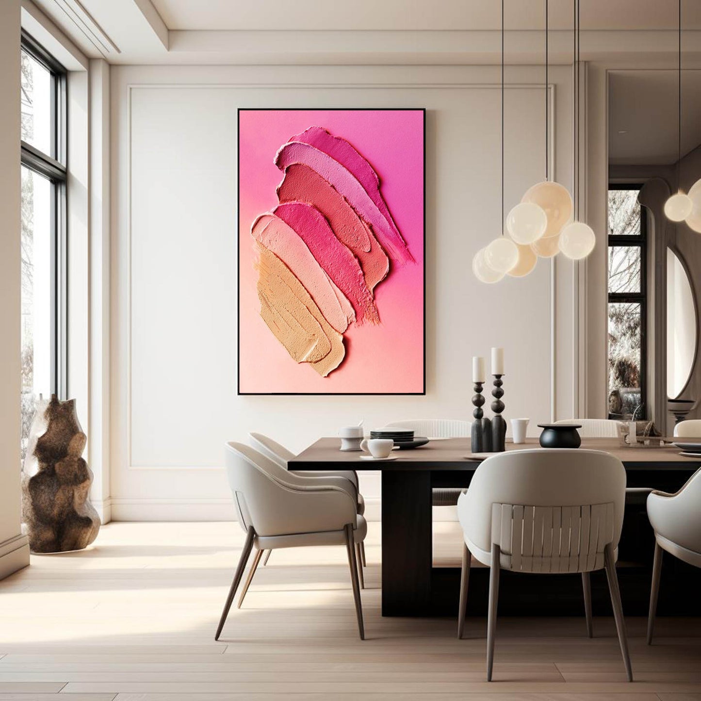 Abstract Pink and Peach Oil Painting for Modern Home Decor