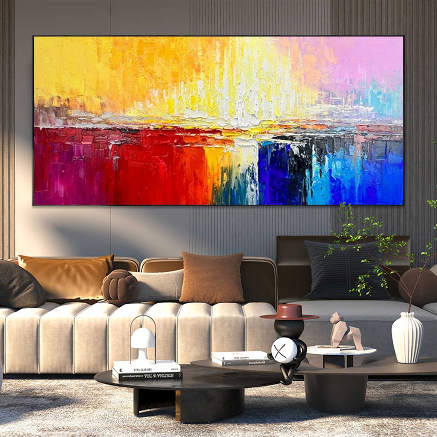 Vibrant Abstract Oil Painting with Bold Colors for Modern Home Decor