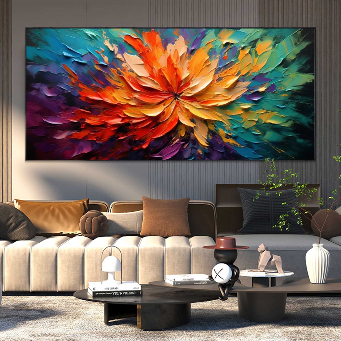 Vibrant Abstract Flower Oil Painting for Colorful Home Décor