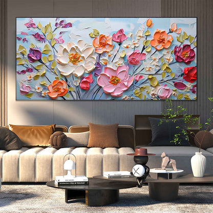 Vibrant Floral Oil Painting - Colorful Modern Canvas Art for Home Decor