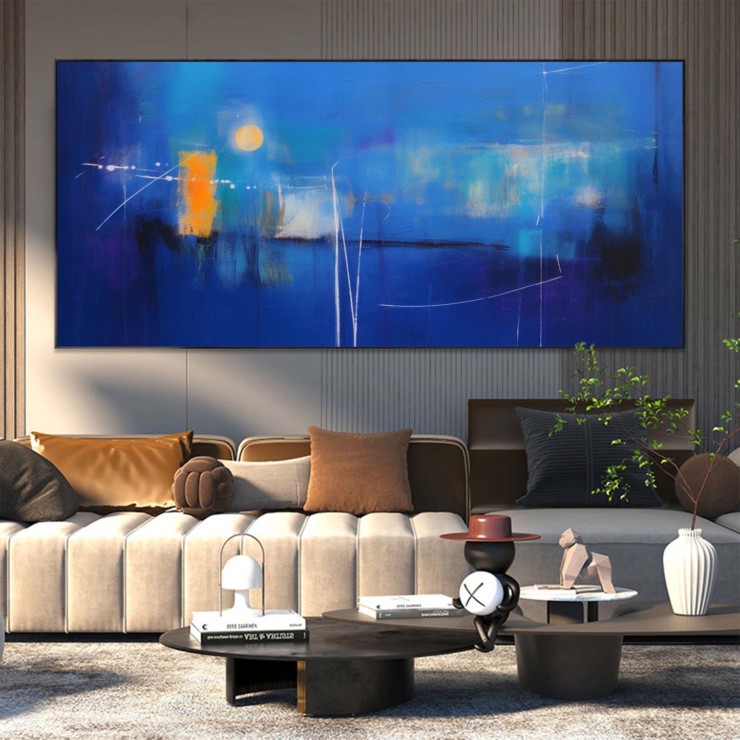 Vibrant Blue Abstract Oil Painting for Modern Home Decor