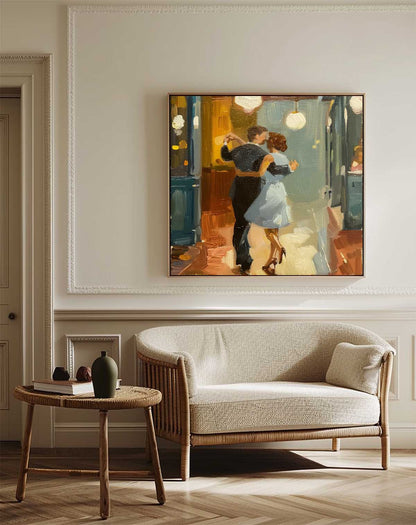 Romantic Dance in Modern American Oil Painting - Captivating Wall Art