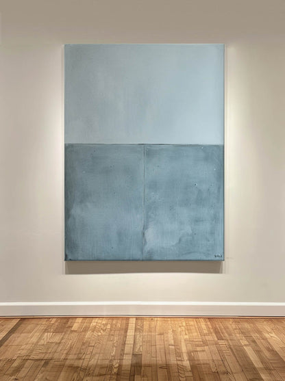Contemporary Minimalist Oil Painting in Soft Blue and Gray Tones for Modern Decor