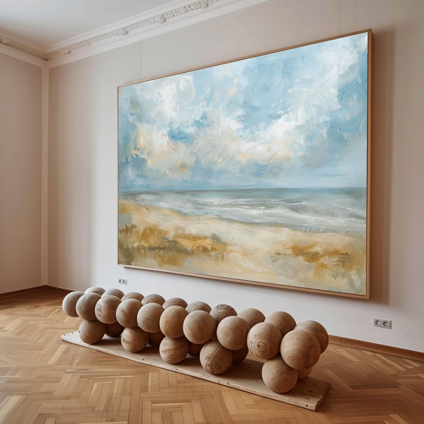 Serene Ocean View: Bright Beach Landscape Oil Painting for Coastal Vibe Decor