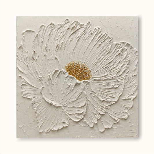 Elegant Minimalist White Flower Oil Painting for Modern Home Décor